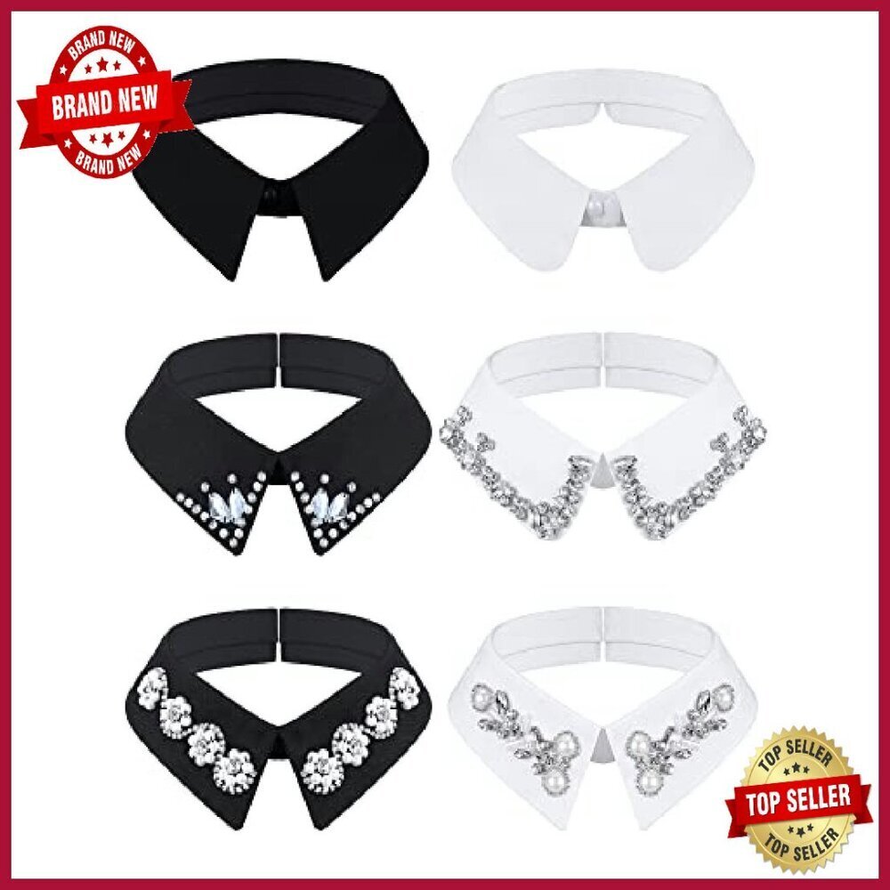 6-Piece Detachable Rhinestone Faux Collar Set for Women, One Size - Picture 2 of 8